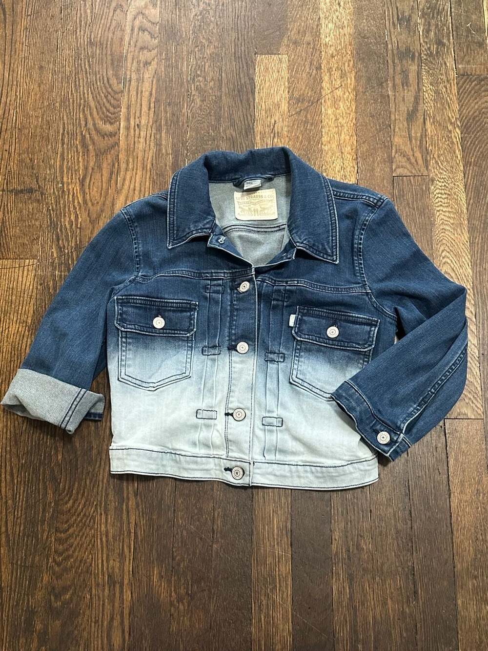 Levi's Ombre Two Tone Dip Dye Denim Cropped Trucker Jean Jacket Small
